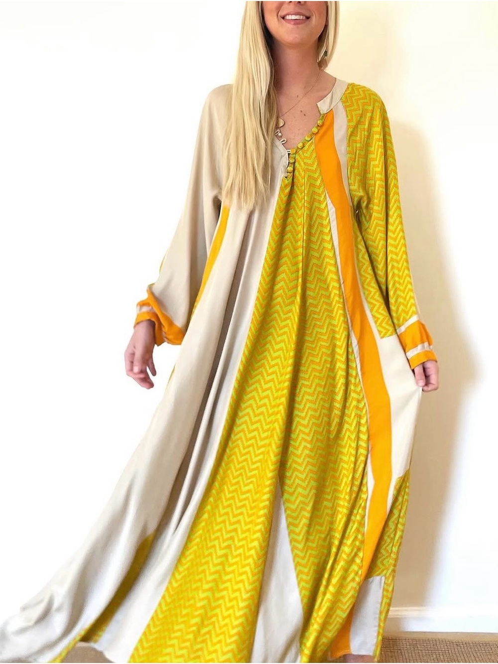 Natalie Martin Fiore Silk Lime Green/Tangerine Zigzag Print Maxi Dress NWT XS - Picture 9 of 9